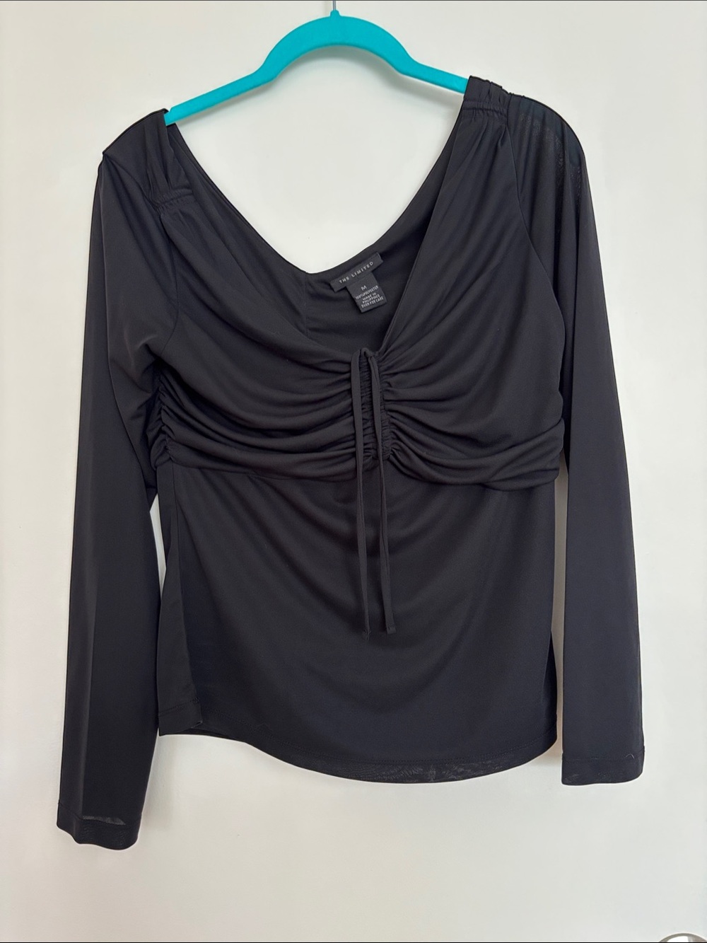 The Limited Black Ruched Drawstring Long-Sleeve Top